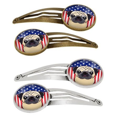 CAROLINES TREASURES American Flag and Fawn Pug Barrettes Hair Clips, Set of 4, 4PK BB2192HCS4